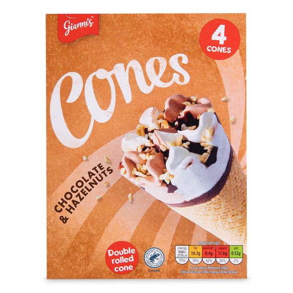 Gianni's Chocolate & Hazelnut Ice Cream Cones 4x72g/4x110ml